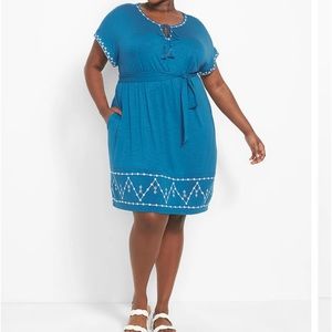 Tassel Notch-Neck Embroidered Dress